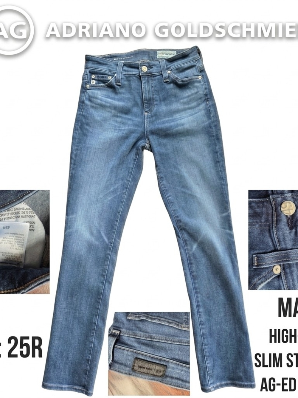 AG Adriano Goldschmied Mari high rise slim straight jeans size 25R medium wash